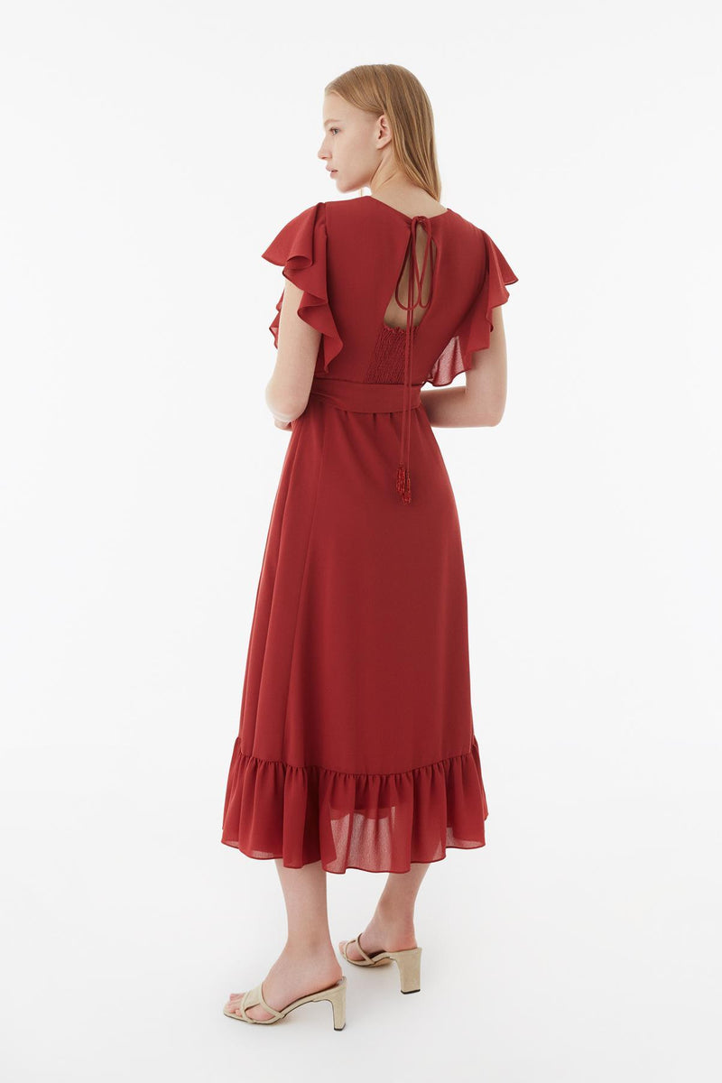 Exquise Dress Fluid N/Sl Red - Wardrobe Fashion