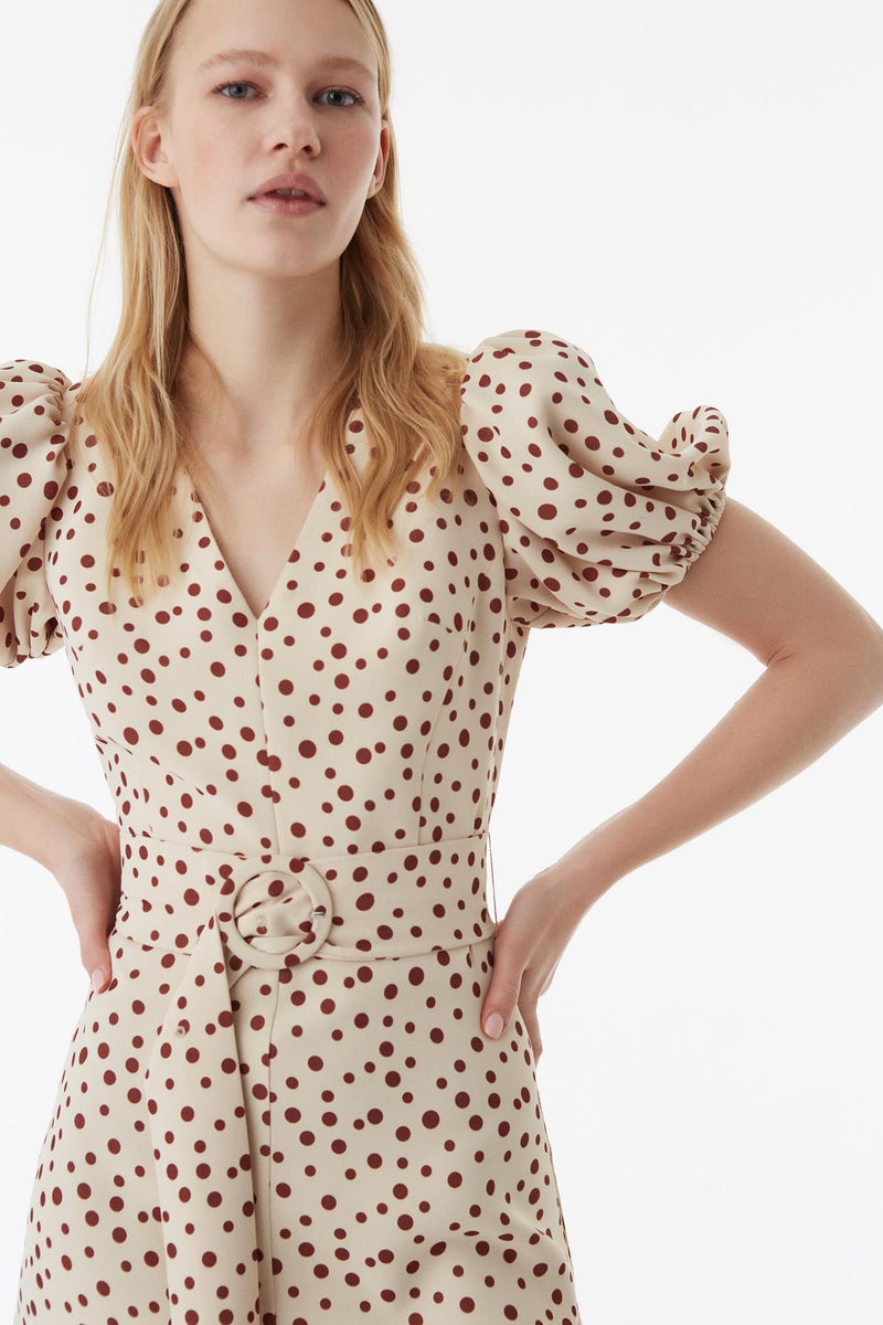Exquise Dress Dot Print S/Sl Cream - Wardrobe Fashion
