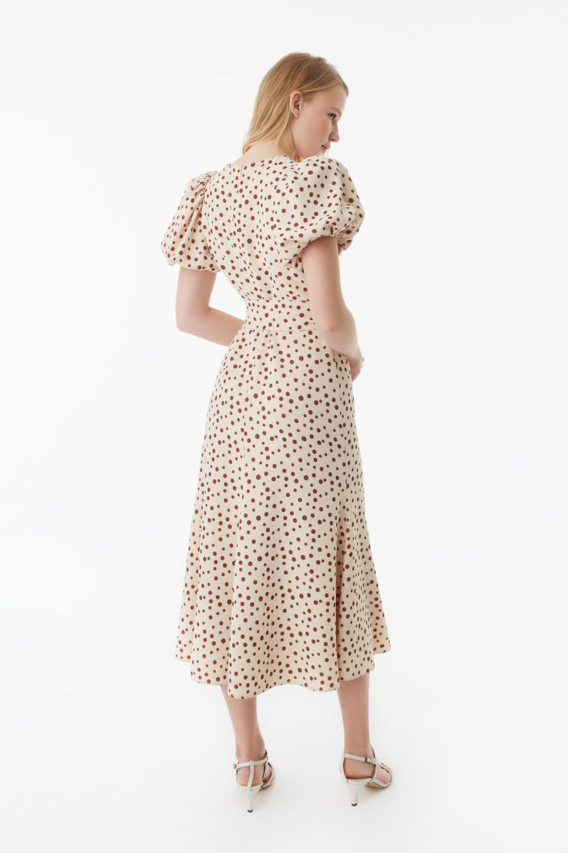Exquise Dress Dot Print S/Sl Cream - Wardrobe Fashion