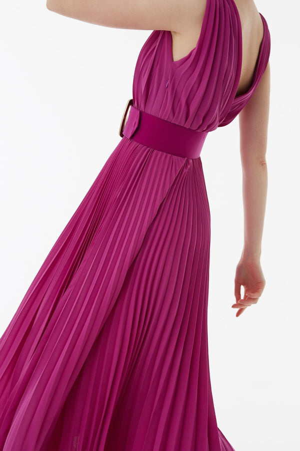 Exquise Dress Pleat N/Sl Fuchsia - Wardrobe Fashion