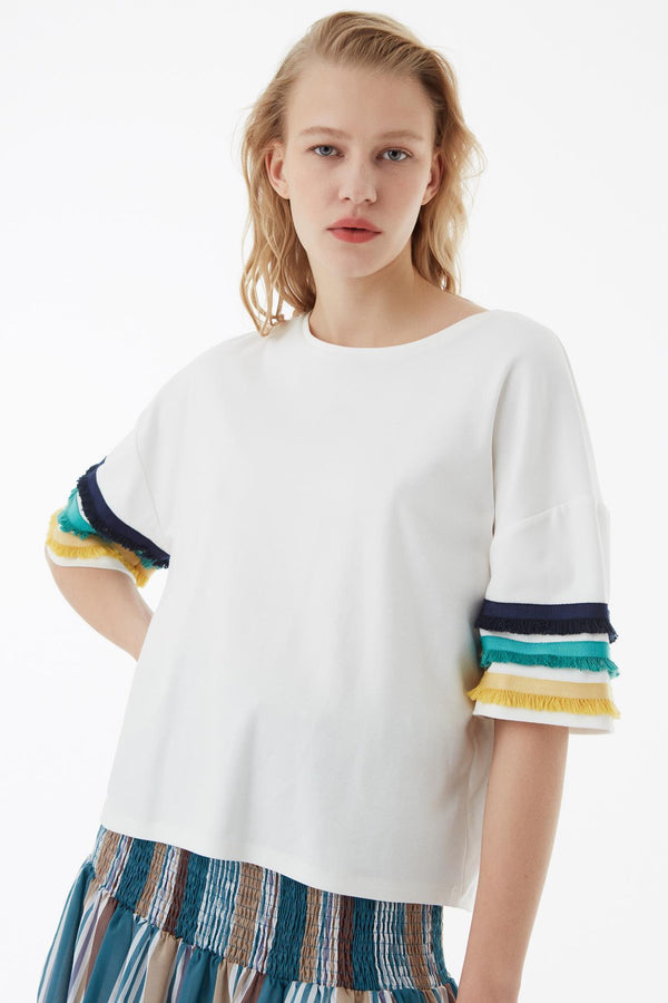 Exquise T-Shirt Text Print Stripe S Ecru - Wardrobe Fashion