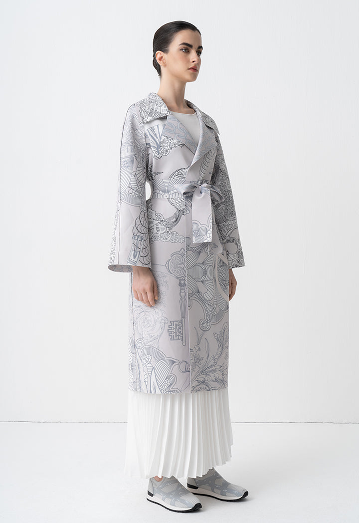Choice Printed Kimono Outerwear With Belt Grey