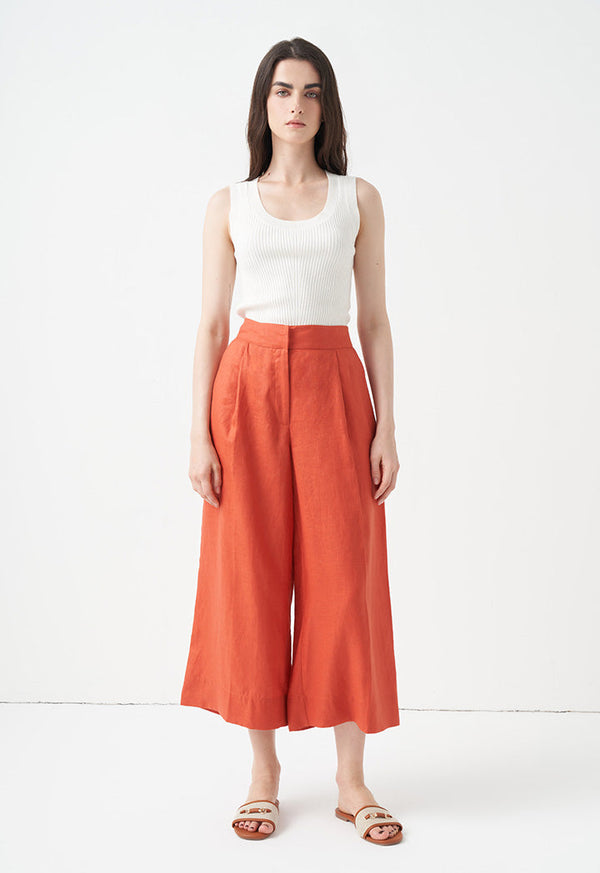 Choice Wide Leg Solid Trousers Brick