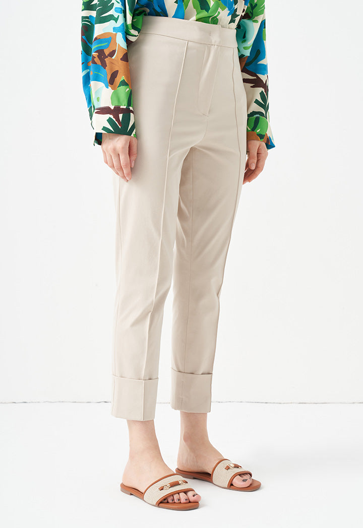 Choice Solid High Waist Trousers Beige