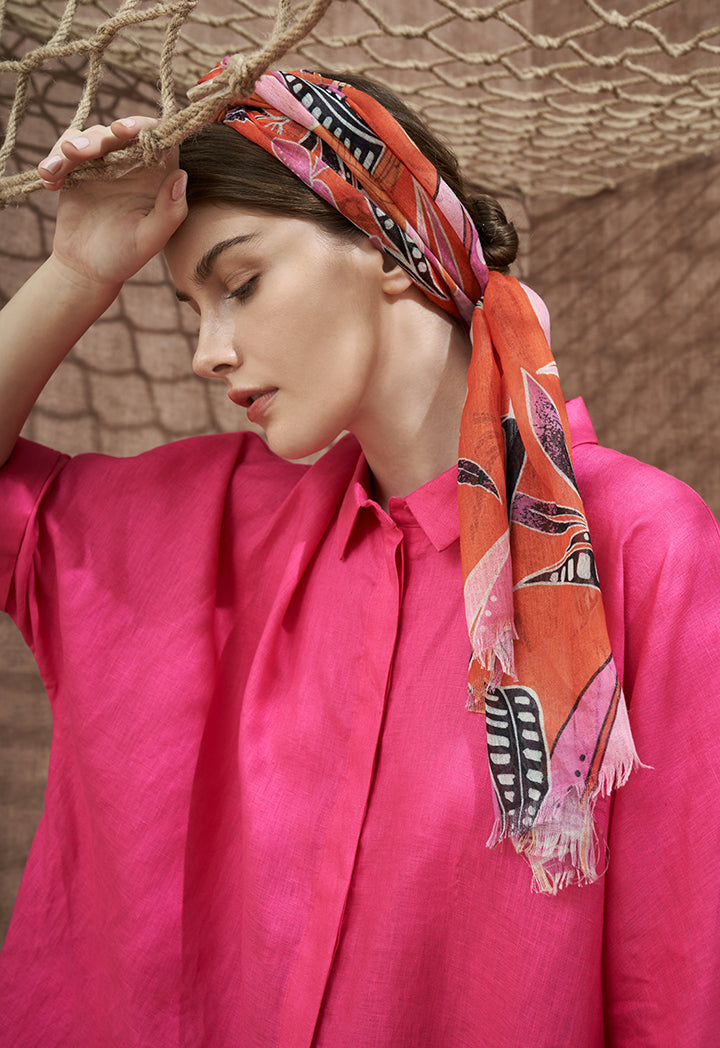 Choice Printed Scarf With Fringed Detail Orange