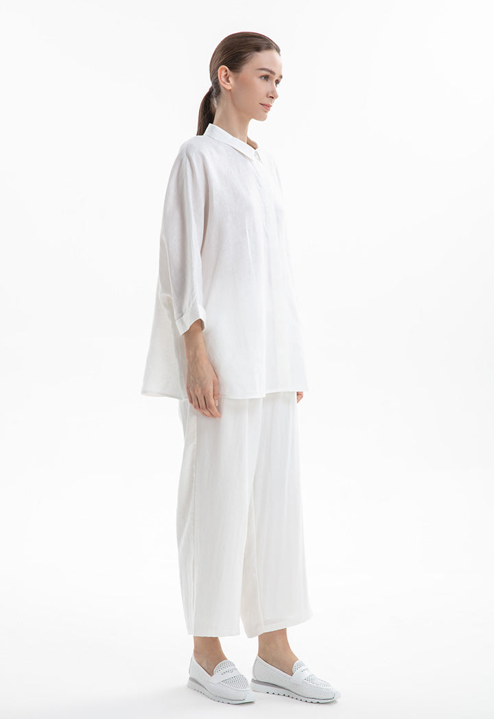 Choice Collared Concealed Buttons Oversized Shirt Off White