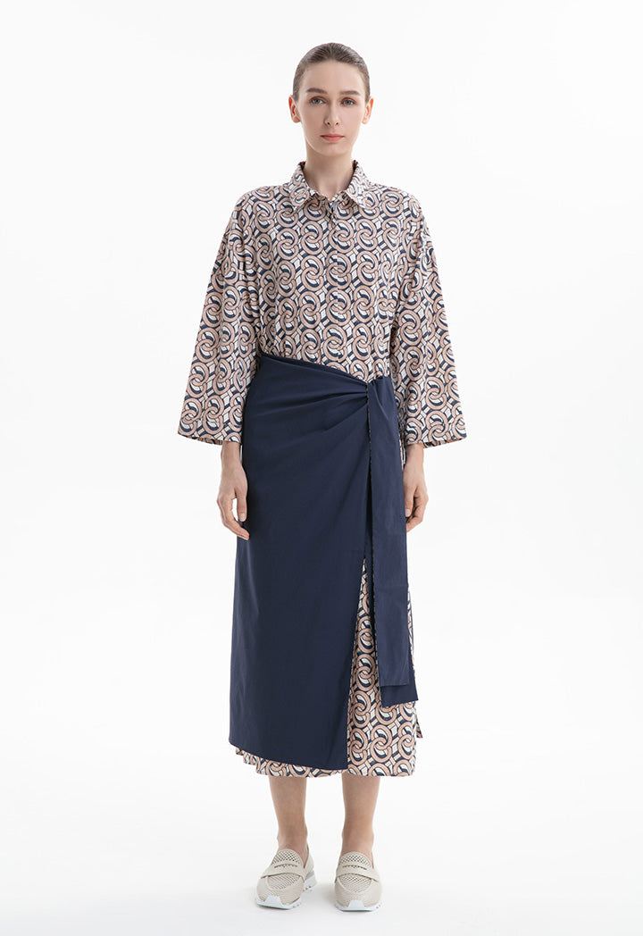 Choice Wrap Skirt With Tie Up Waist Beige-Print