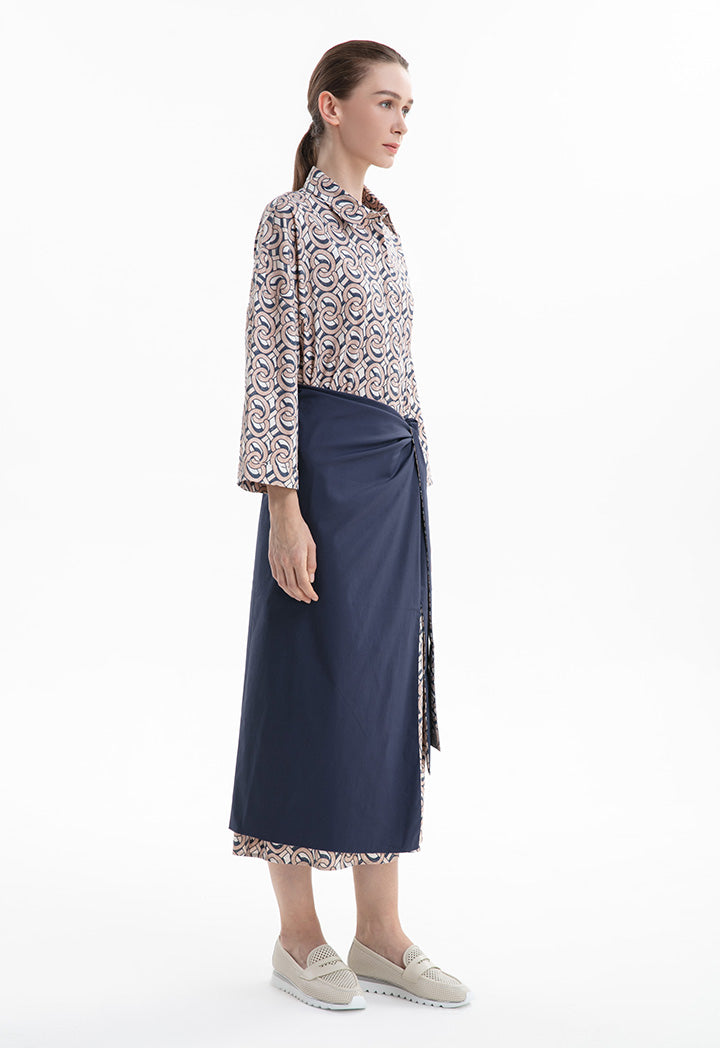 Choice Wrap Skirt With Tie Up Waist Beige-Print