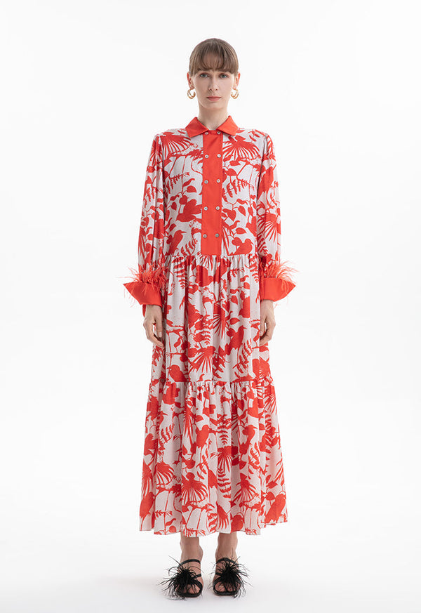 Choice Leaf Tiered Printed Maxi Dress Print