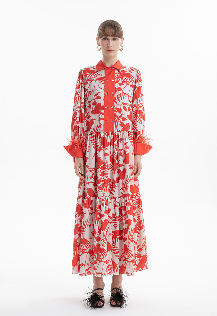 Choice Leaf Tiered Printed Maxi Dress Print