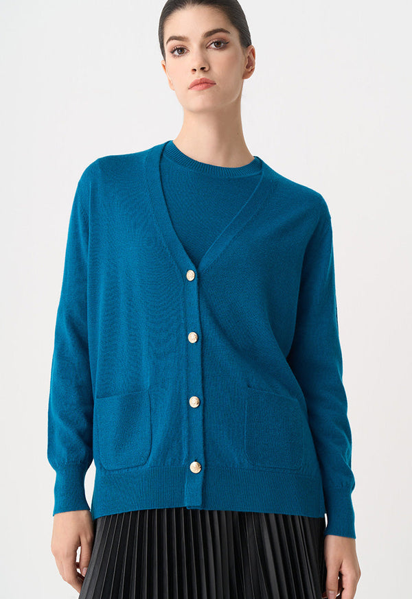 Choice Cardigan With Button Accessories Teal