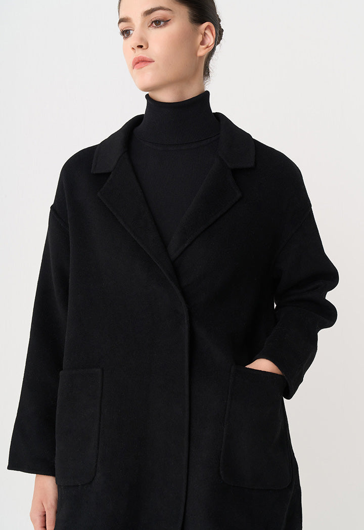 Choice Solid Long Sleeves Belted Jacket Black