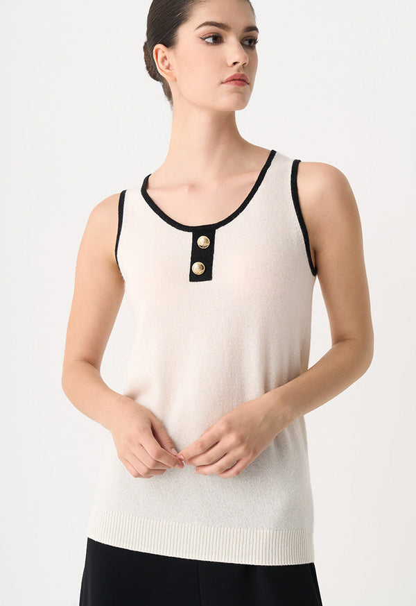 Choice Contrast Knitted Sleeveless Top Cream