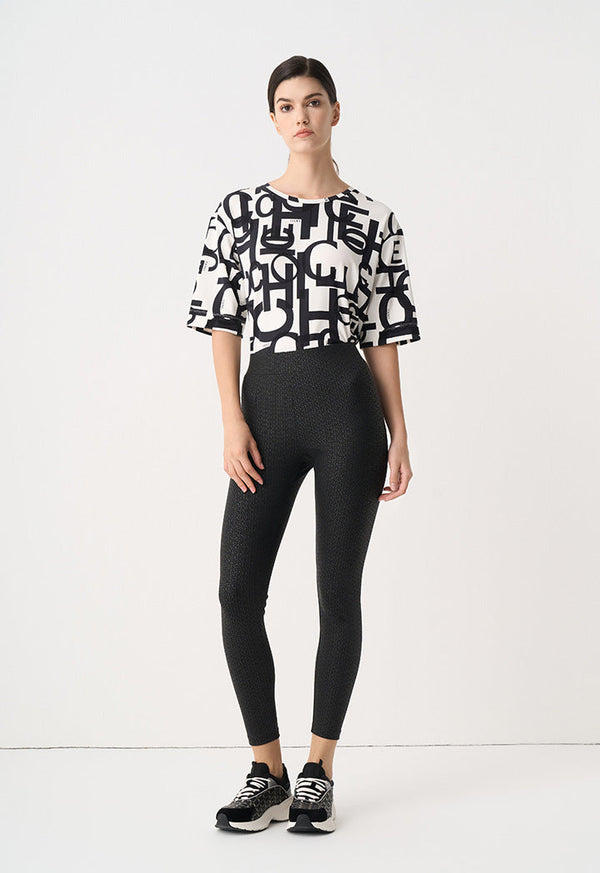 Choice Monogram Print High Waist Legging Pant Black