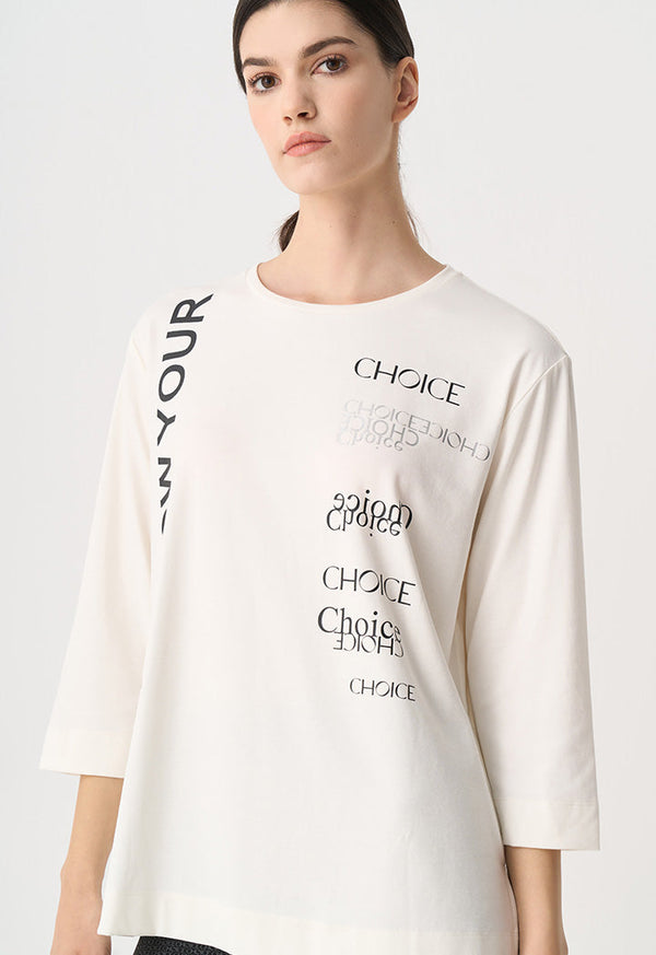 Choice Printed Motif At Front Three Quarter T-Shirt Off White