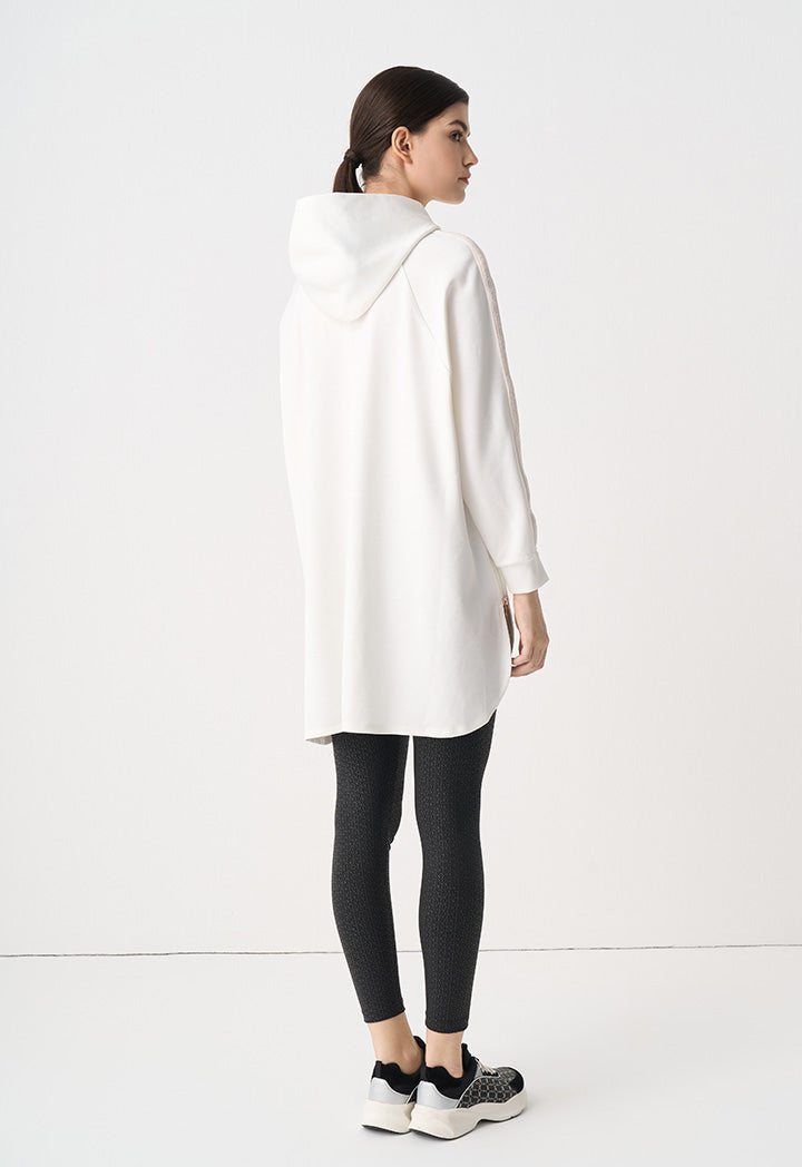 Choice Raglan Sleeves High-Low Hoodie Off White