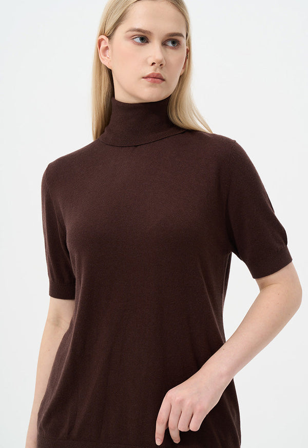Choice Basic Short Sleeves Knitted T-Shirt Brown