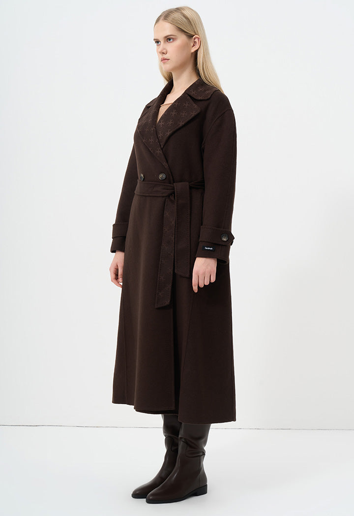 Choice Monogram Printed Double Breasted Coat Brown