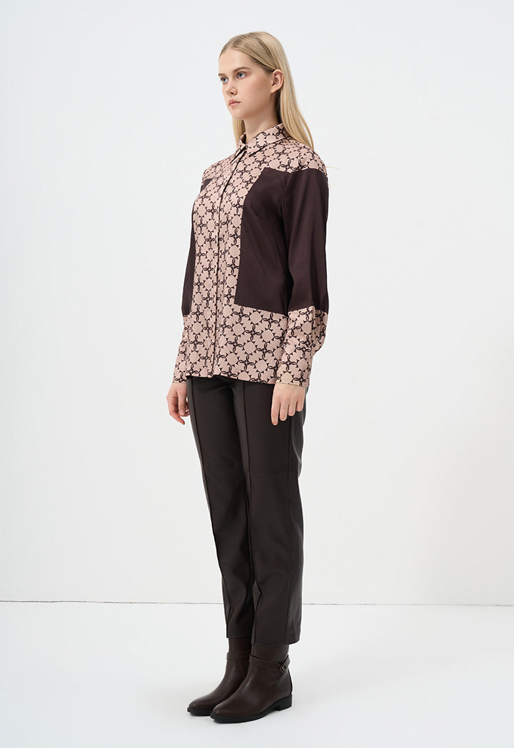 Choice Monogram Printed Long Sleeves Shirt Brown-Beige