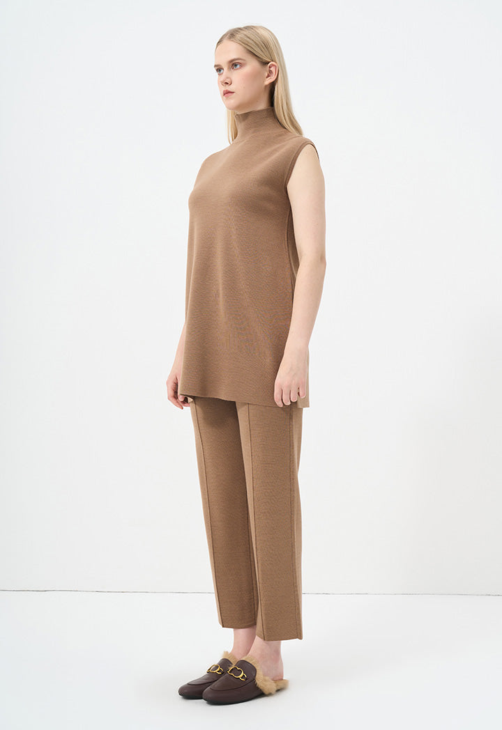 Choice Basic Sleeveless Knitted Top Camel