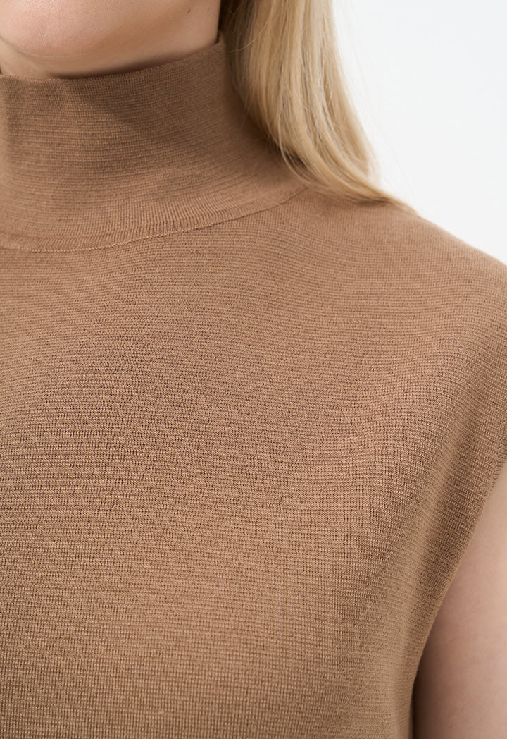 Choice Basic Sleeveless Knitted Top Camel