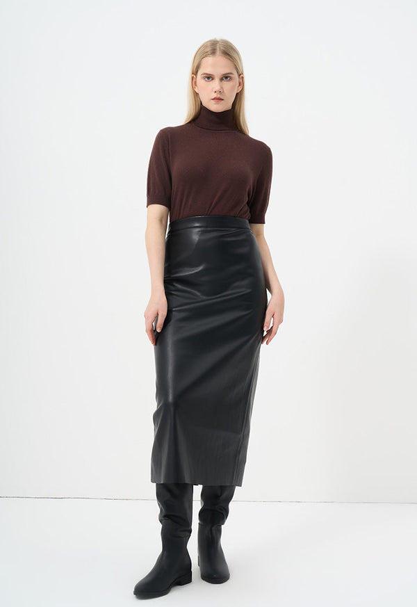 Choice Single Tone Faux Leather Skirt Black