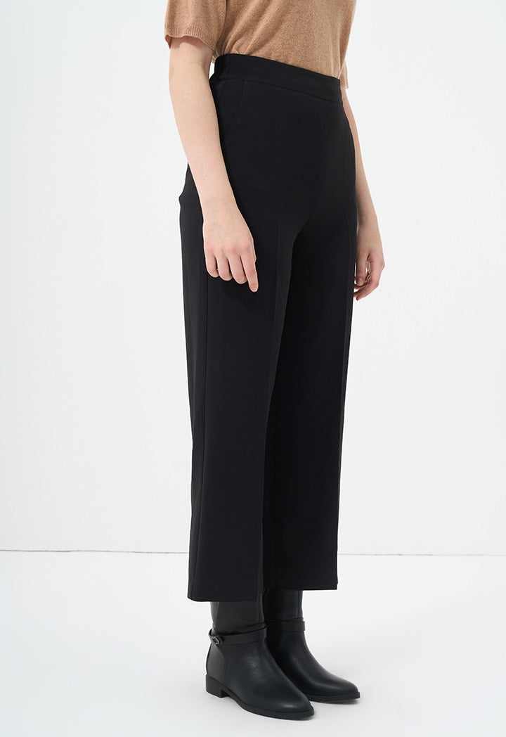 Choice Wide Leg Solid Trousers Black