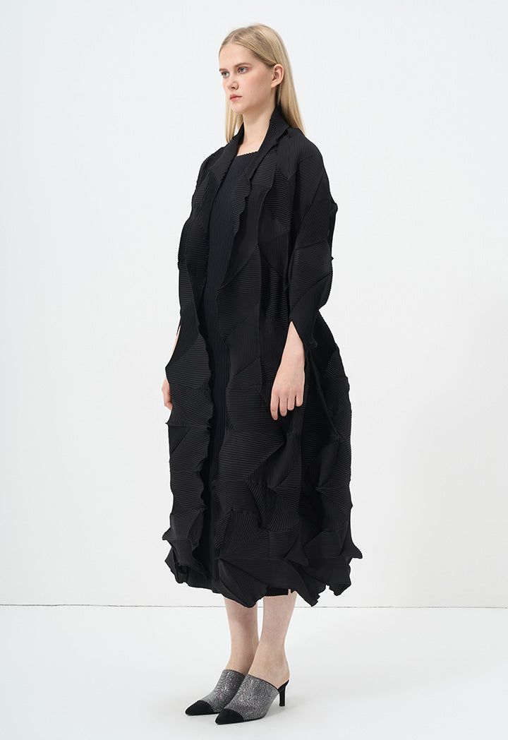 Choice Solid Pleated Maxi Jacket Black