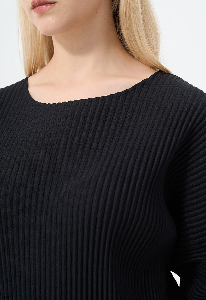 Choice Single Tone Pleated Blouse Black