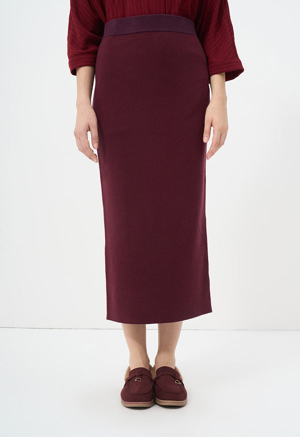 Choice Knitted Solid Maxi Skirt Burgundy