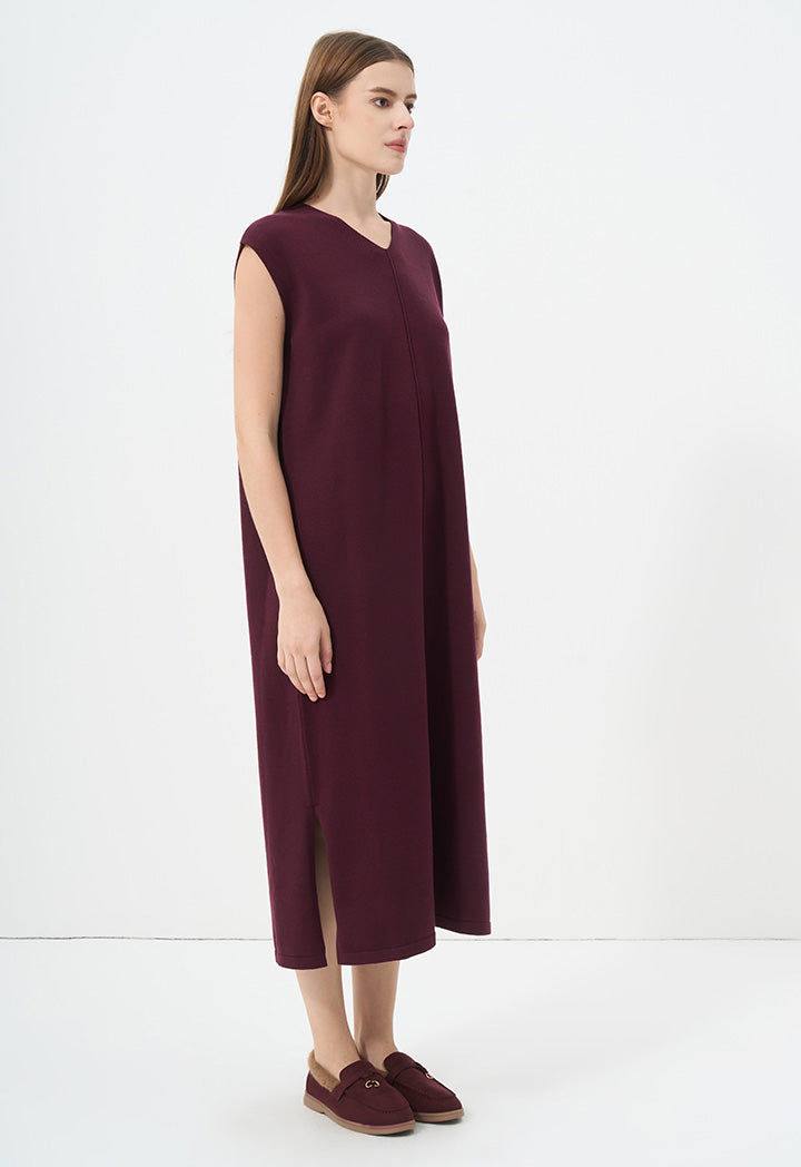Choice V-Neck Sleeveless Knitted Dress Wine