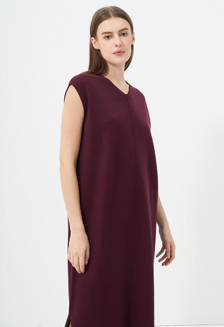 Choice V-Neck Sleeveless Knitted Dress Wine