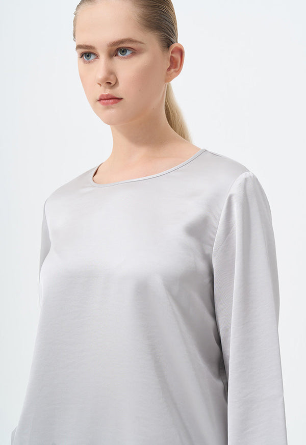 Choice Solid Long Sleeve Blouse Silver