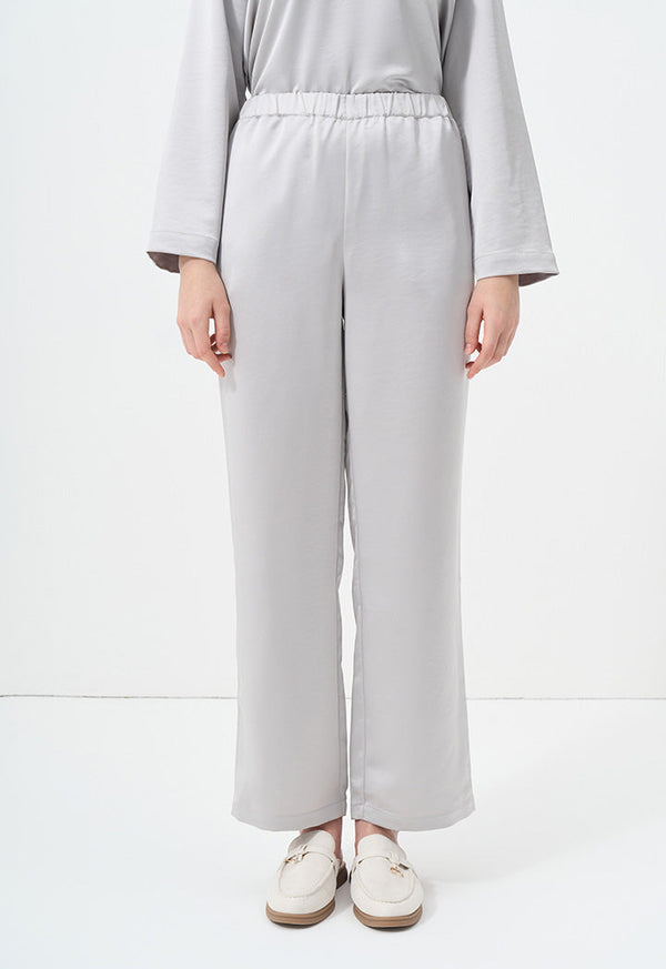 Choice Single Tone Straight Wide Legs Trousers Silver