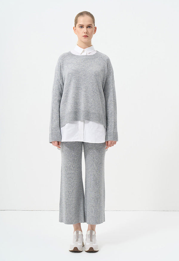 Choice Solid Long Sleeve Knitted Blouse Grey Melange