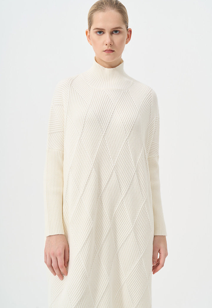 Choice High Neck Knit Midi Dress Off White