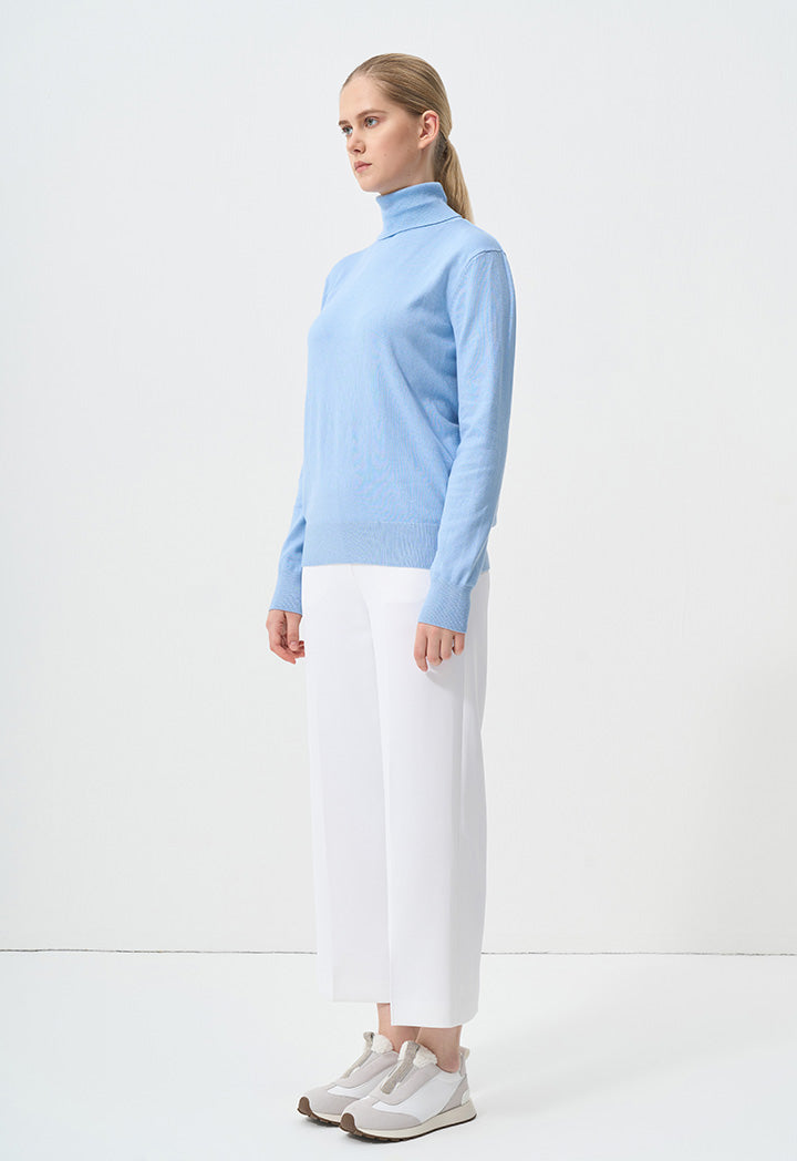 Choice Single Tone High Neck Knitted Top Blue