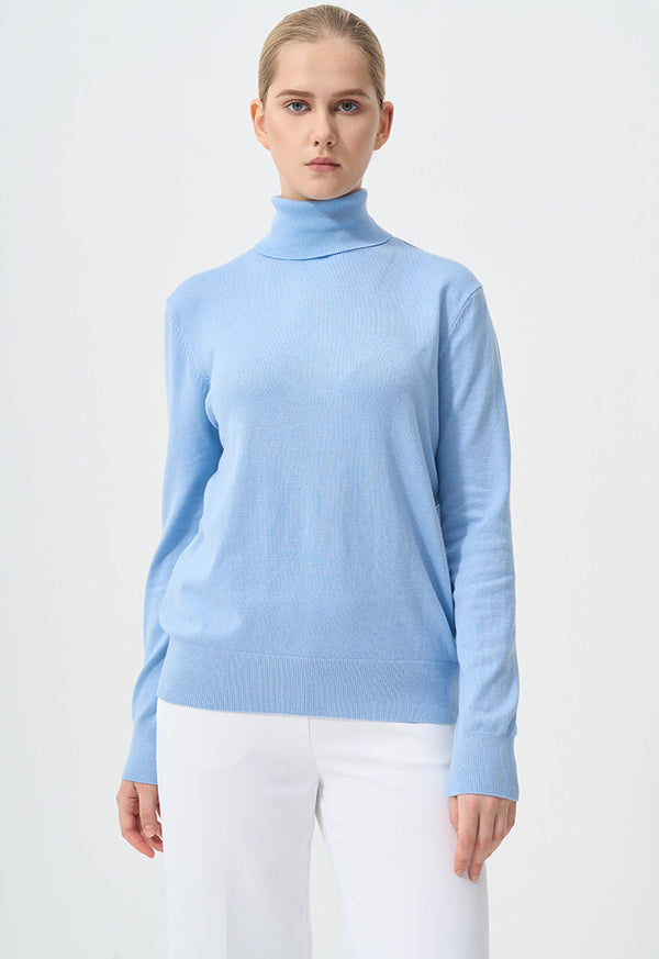 Choice Single Tone High Neck Knitted Top Blue