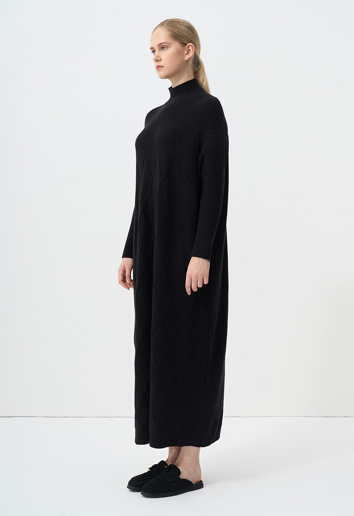 Choice High Neck Knit Maxi Dress Black