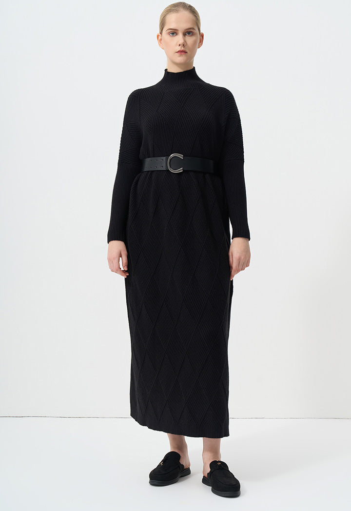 Choice High Neck Knit Maxi Dress Black