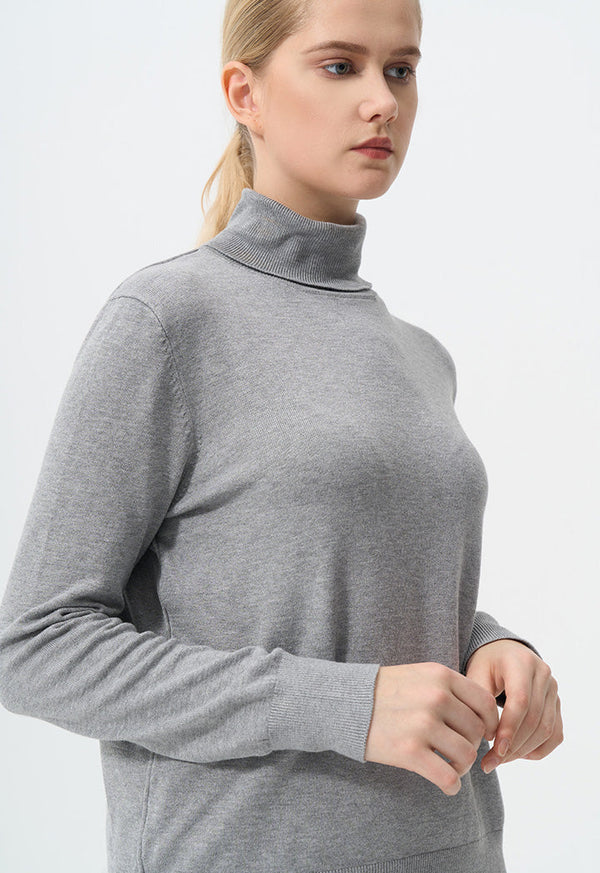 Choice Single Tone High Neck Knitted Top Silver