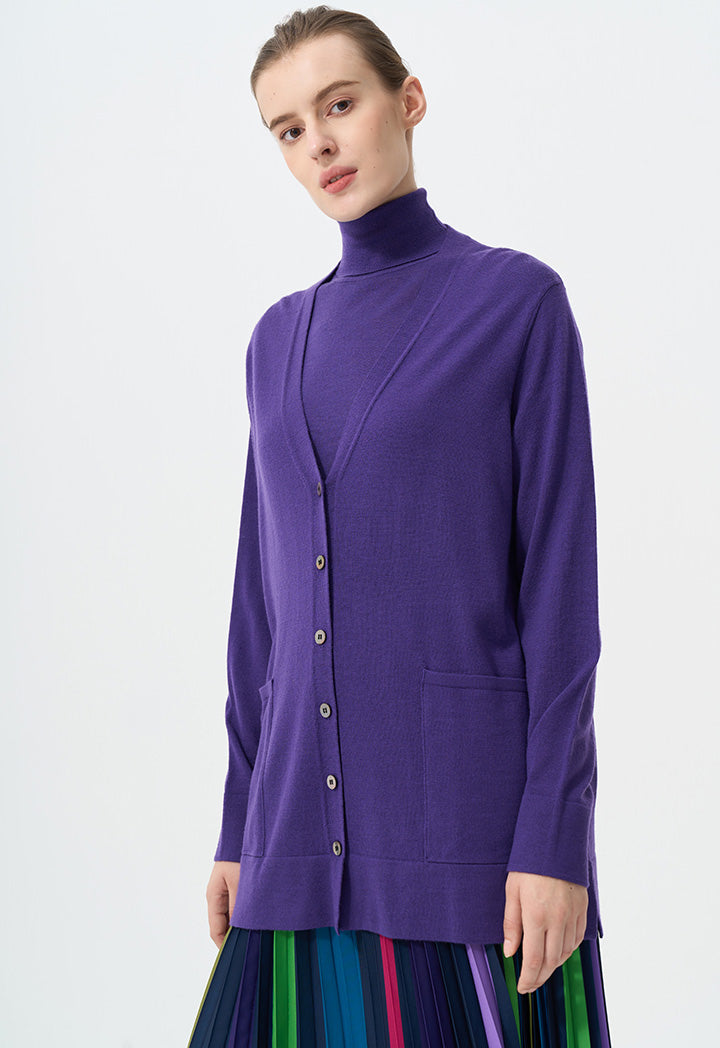 Choice Solid Knitted Long Sleeves Cardigan Purple