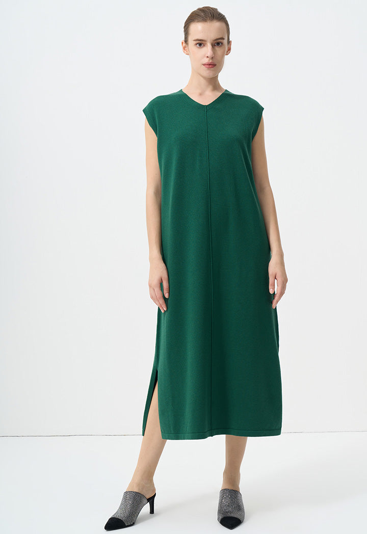 Choice V-Neck Sleeveless Knitted Dress Green