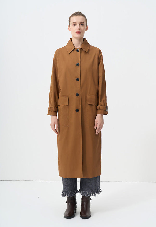 Choice Solid Flap Front Pocket Trench Coat  Brown