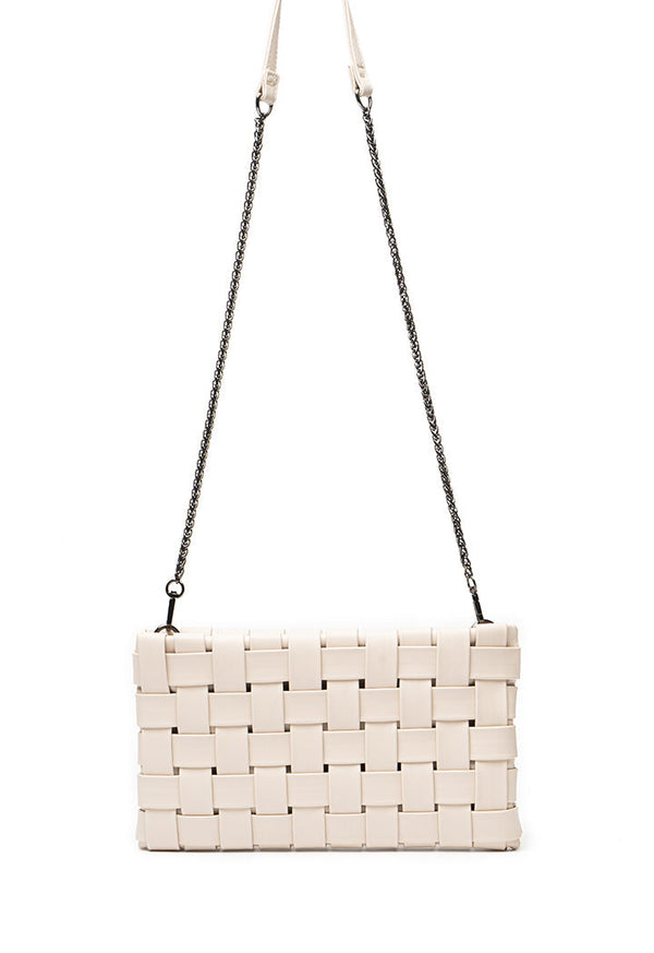 Choice Basket Weave Bag With Chain String Beige
