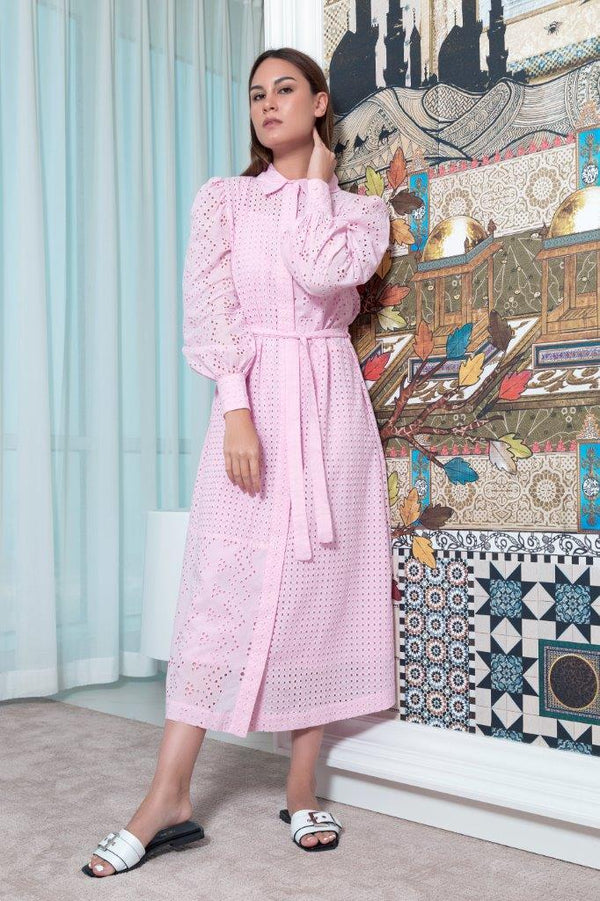 Choice Schiffli Shirt Dress Pink