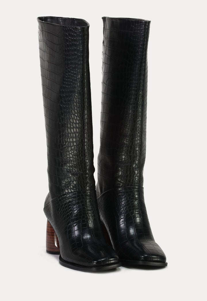 Choice Round Heels Square Toe Quill Boots Black