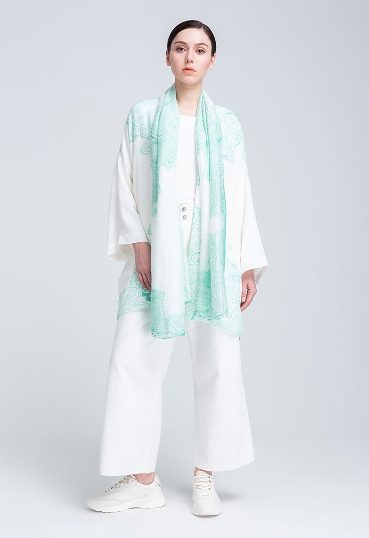 Choice Paisley Placement Print Kimono Jacket Off White