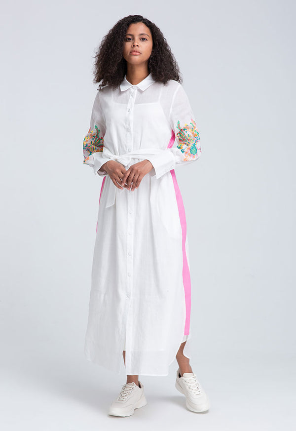 Choice Shirt Collar Embroidered Dress Off White
