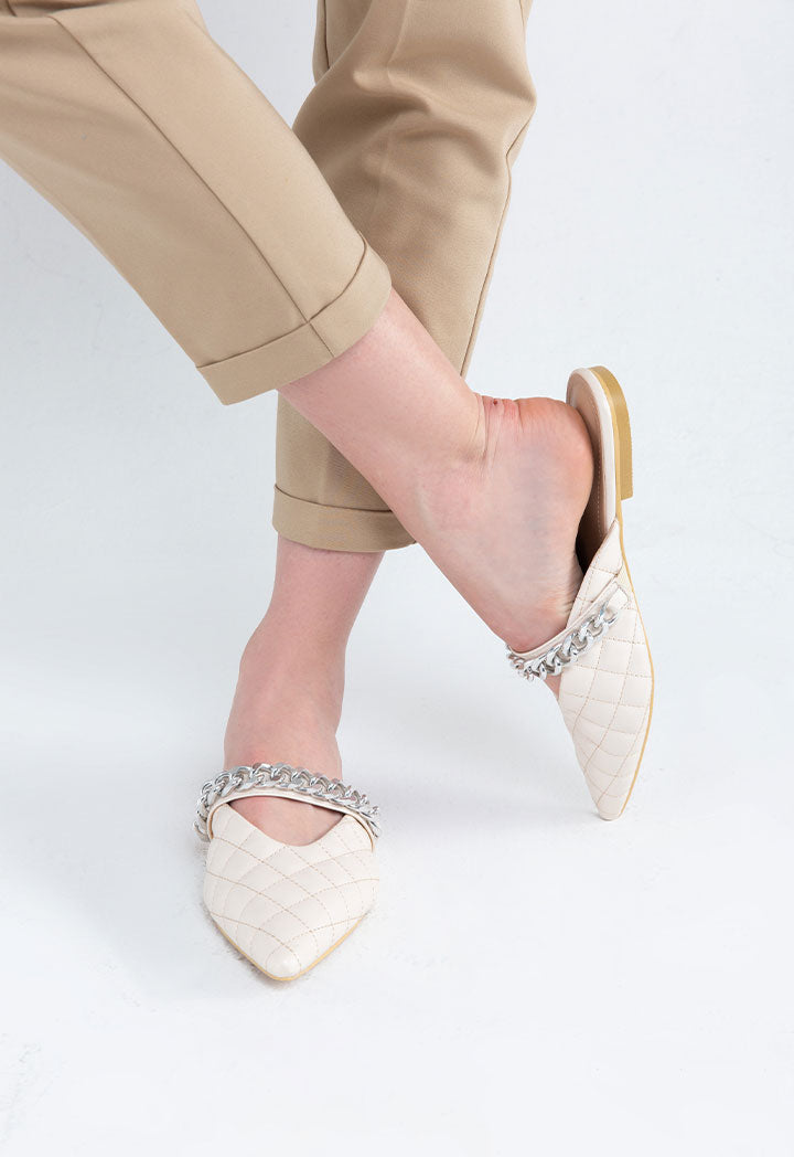 Choice Chunky Chain Strap Pointed Toe Mule Nude